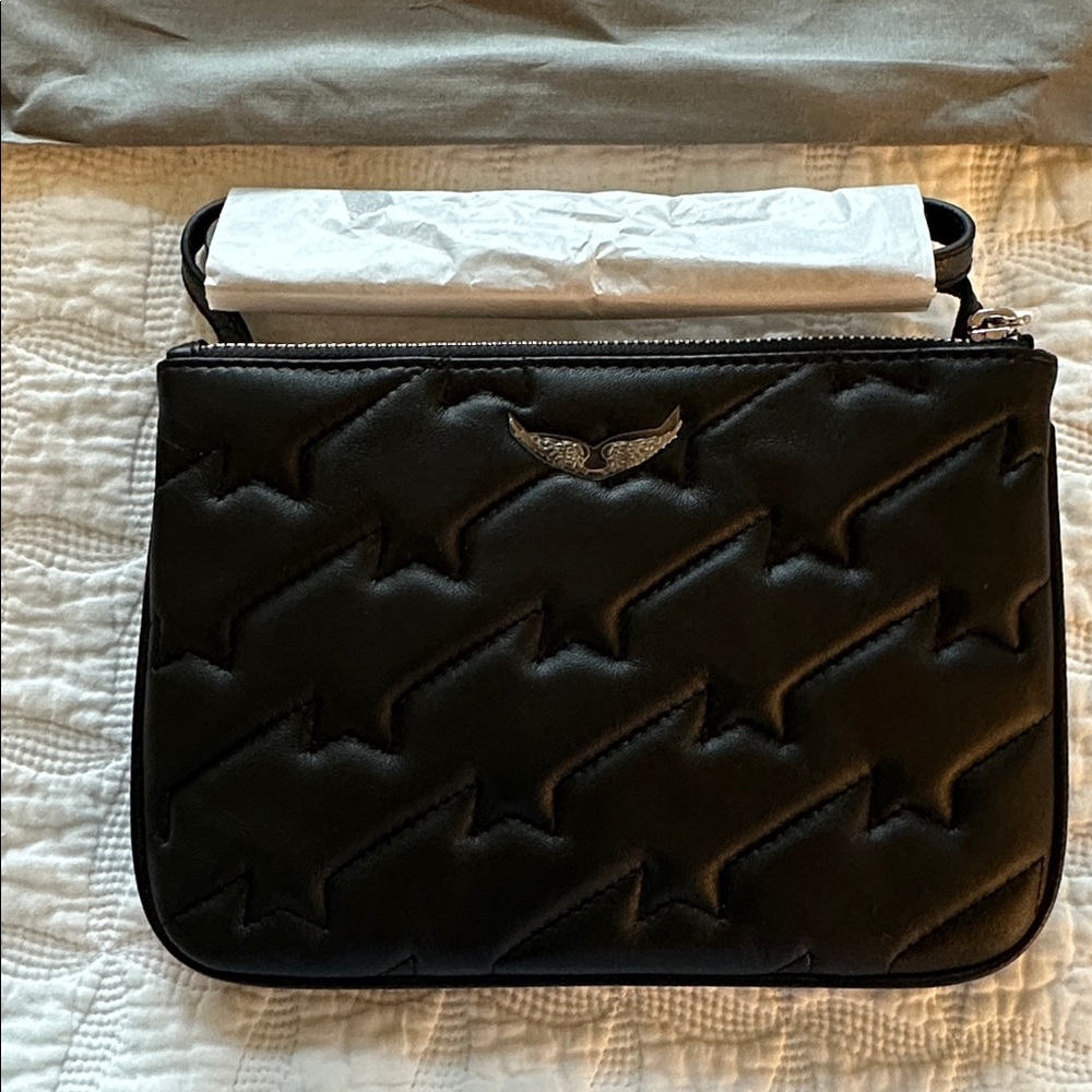 NWT- Zadig & Voltaire Black Quilted Duo Wings Crossbody Bag
